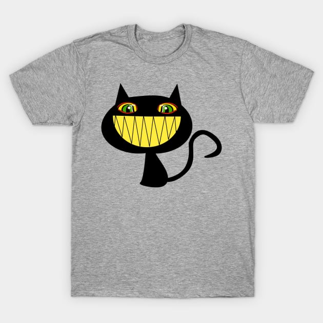 Vintage Halloween Smiling Black Cat T-Shirt by Little Duck Designs
